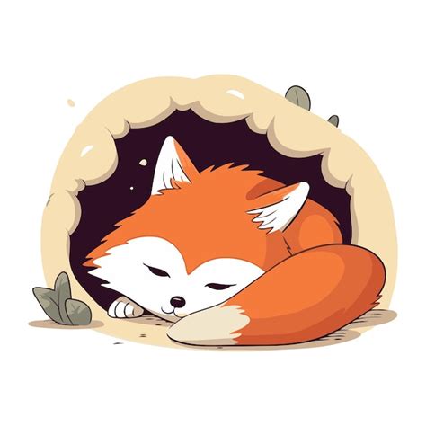 Un Mignon Renard Rouge De Dessin Anim Qui Dort Dans Un Trou