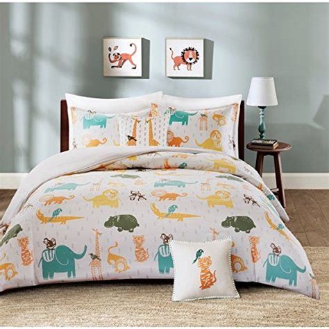 3 Piece Kids Zoo Animal Theme Duvet Cover Twin Set Cute Fun All Over