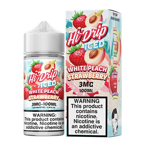 Hi Drip 100ml White Peach Strawberry Iced E Liquid Flavor And Vaping Equipment Blue Diamond