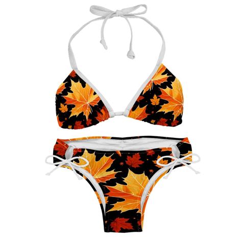 Maple Leaves Detachable Sponge Adjustable Strap Bikini Set Two Pack