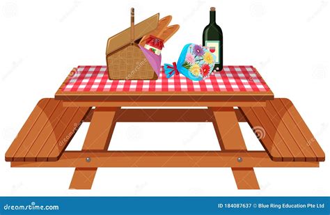 Picnic Table with Food and Flowers on White Background Stock Vector - Illustration of food ...