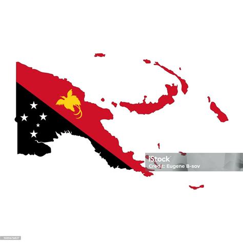 Siluet Peta Papua Nugini Dengan Bendera Terisolasi Dengan Latar