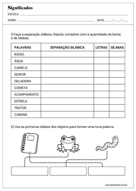 Atividades De Separacao De Silabas - Atividades sobre separação de sílabas para 2ª ano do Fundamental (para ...
