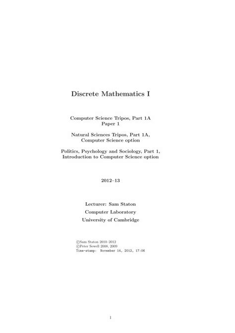 PDF Discrete Mathematics I University Of Cambridge 1 Introduction