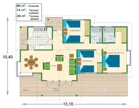 Plano de cabaña prefabricada de 86m2