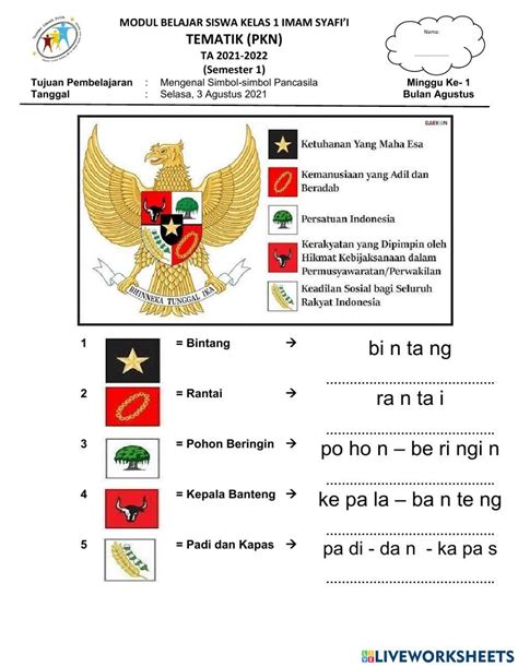 Makna Dan Simbol Pancasila Interactive Worksheet Live Worksheets