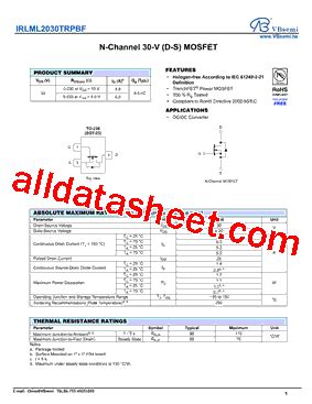 IRLML2030TRPBF 데이터시트 PDF VBsemi Electronics Co Ltd