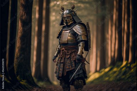 samurai  traditional armor   forest japanese warrior portrait
