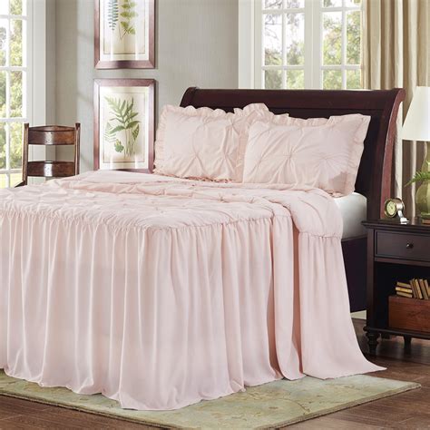 Mallenhome 3 Piece Pintuck Ruffle Skirt Quilt Bedspread Coverlet Set