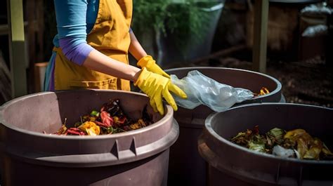 Una Persona Que Separa Los Residuos En Contenedores De Compost Y Basura