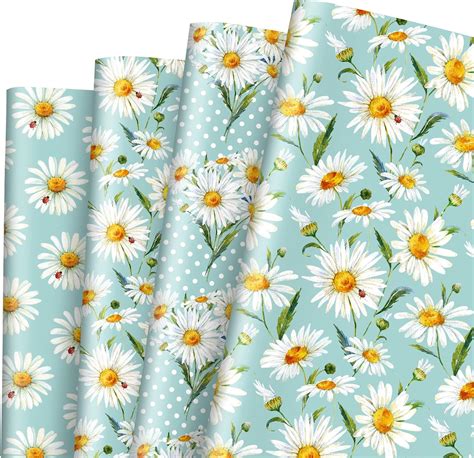 Amazon AnyDesign 12 Sheet Daisy Wrapping Paper Watercolor Floral