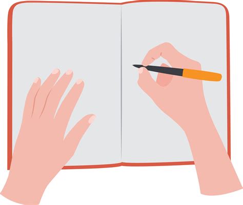 Pair of hands writing in a notebook or journal, holding a pen. Isolated ...