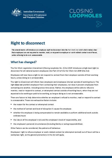 Right To Disconnect Department Of Employment And Workplace Relations Australian Government