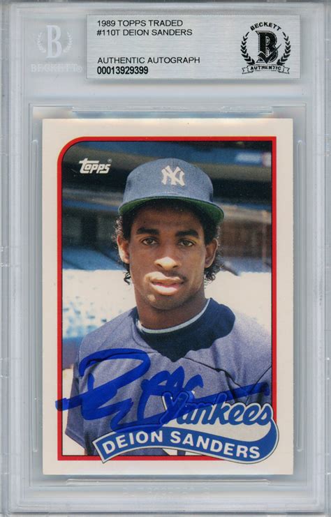 Deion Sanders Signed 1989 Topps Traded 110t Rookie Card Beckett Slab Denver Autographs