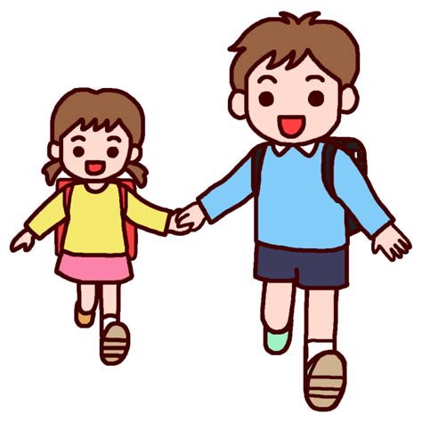 お兄ちゃんと登校 カラー 登校の無料イラスト 学校生活 学校素材