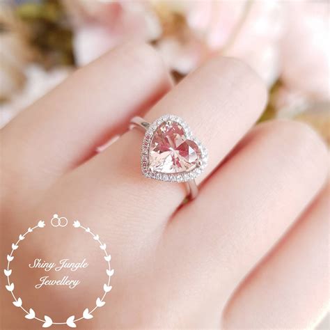 Heart Shaped Halo Morganite Ring Morganite Engagement Ring Pink Heart