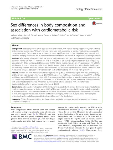 PDF Sex Differences In Body Composition And Association With Cardiometabolic Risk