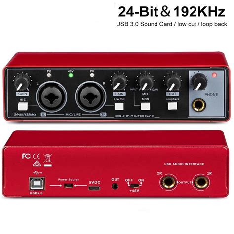 Md22 Recording Sound Card 48v Phantom Power 24 Bit 192 Khz Usb Audio Interface With Loopback