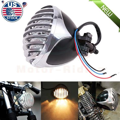 Motorcycle Headlight Head Lamp Finned Grill For Harley Chopper Bobber