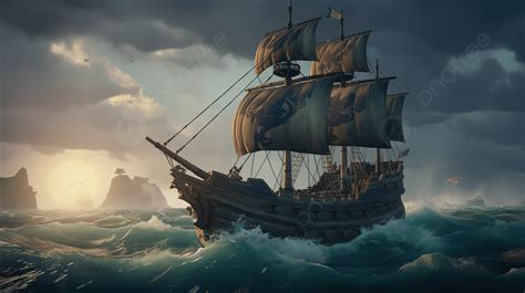 pirate ship sailing  ocean background sea