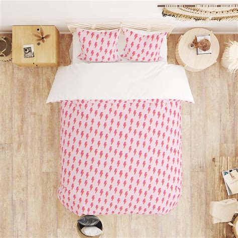 Pink Duvet Cover with Lightning Bolts, Pink Preppy Bedding for Teens – Literally Pretty