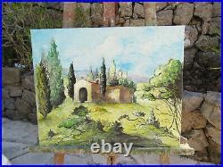 Tableau Huile Sur Toile Ancienne Paysage De Provence Chapelle