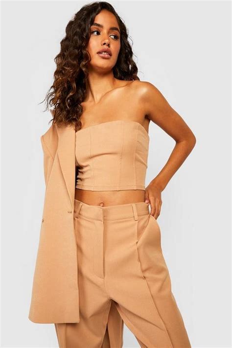 Camel Tailored Bandeau Corset Boohoo Uk