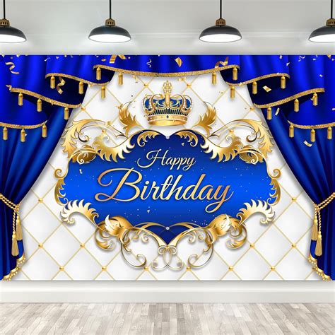 Yolu Navy Blue Happy Birthday Backdrop For Men Silver Black Balloons