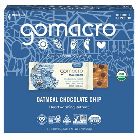 Gomacro Organic Gluten Free Macrobar Oatmeal Chocolate Chip Bars