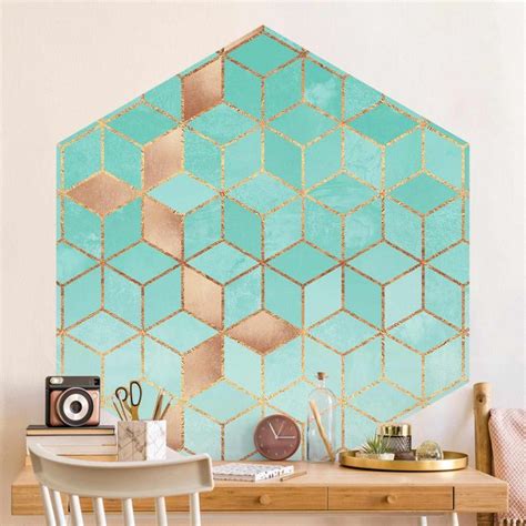 Türkis Weiß goldene Geometrie Hexagon Mustertapte selbstklebende