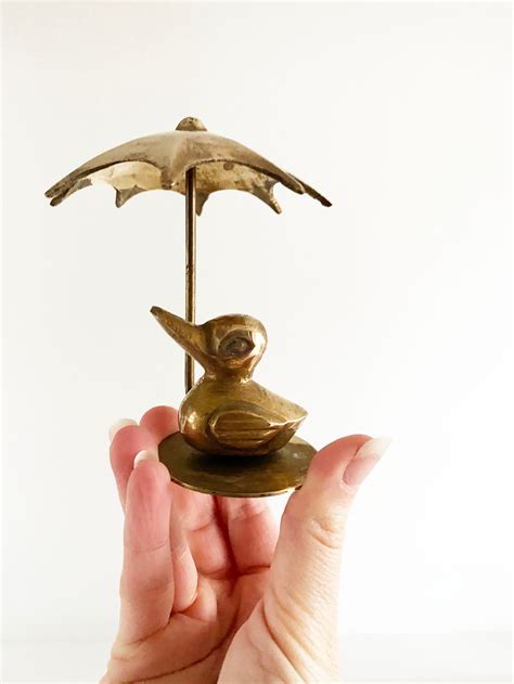 Vintage Brass Duck Under Umbrella Figurine Great Nursery Etsy