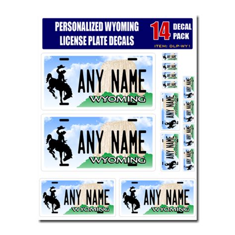 Personalized Wyoming License Plate Decals Stickers Version 1 Custom Imprint