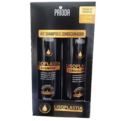 Kit Shampoo 250ml E Condicionador 200ml Lisoplastia Prioda Original