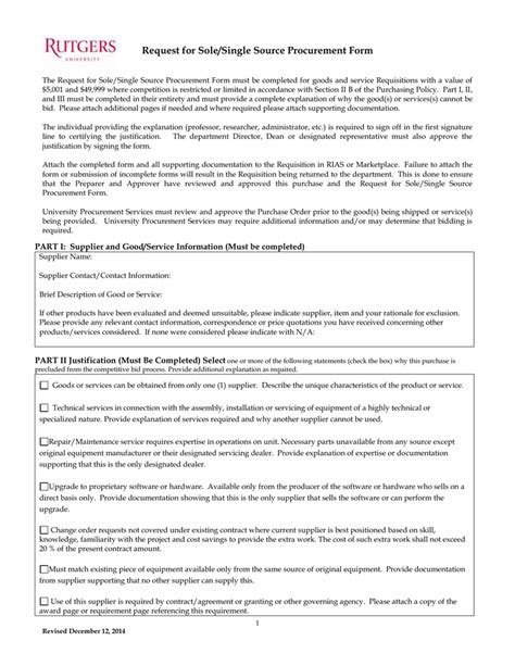 Sole Source Justification Template