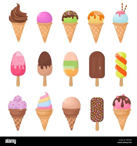 Juego De Vector De Helado De Dibujos Animados Ilustración De Postre De