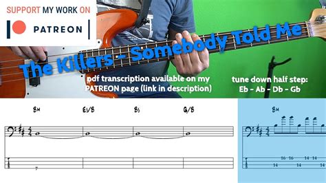 The Killers Somebody Told Me Bass Cover With Tabs Youtube Music