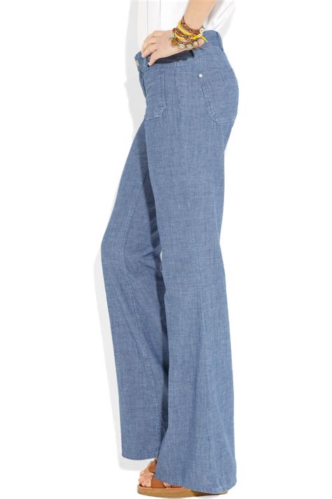 Lyst M I H Jeans Miramar Mid Rise Wide Leg Chambray Jeans In Blue