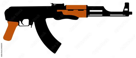 Assault rifle Kalashnikov, AK-47 machine gun. Silhouette vector ...