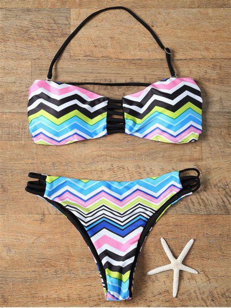 Off Chevron Stripe Strapless Bikini Set In Colormix Zaful