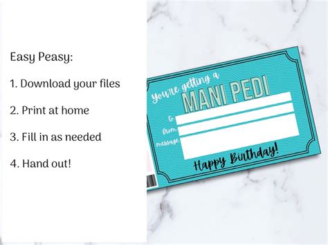 mani pedi birthday gift certificate voucher printable nail salon gift
