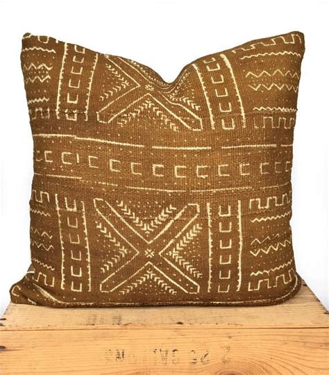 Brown Tan African Mud Cloth Pillow Cover Inch Square Etsy Mud