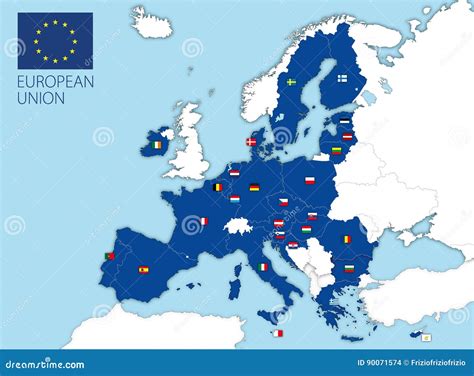 Mapa Da União Europeia Bandeiras Ilustração do Vetor Ilustração