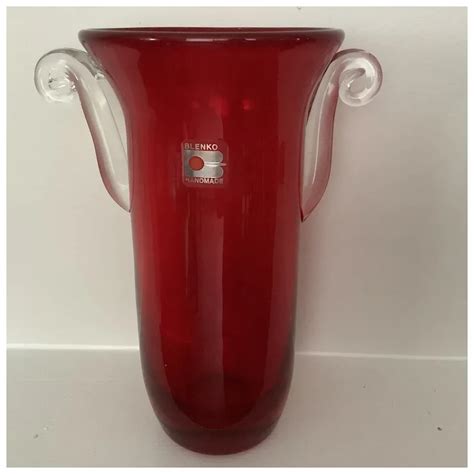 Blenko Handmade Millennium Bright Red Art Glass Vase Ruby Lane