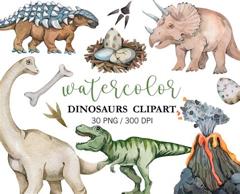 Watercolor Dinosaur Clipart Dinosaur Clipart Nursery Etsy