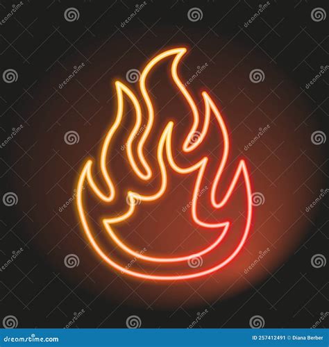 Neon Red Fire Shape Vector Illustration Heat Symbol And Sign Stock