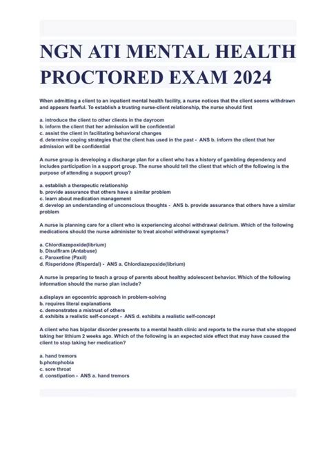 Ngn Ati Mental Health Proctored Exam 20232024 Actual Exam Questions