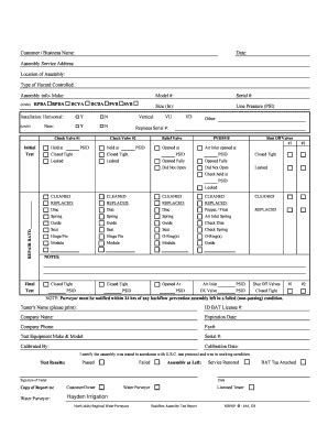 Fillable Online Nirwp Backflow Assmbly Test Report Form