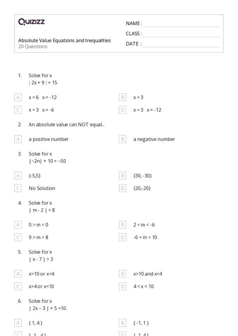 50 Absolute Value Equations Functions And Inequalities Worksheets Worksheets Library