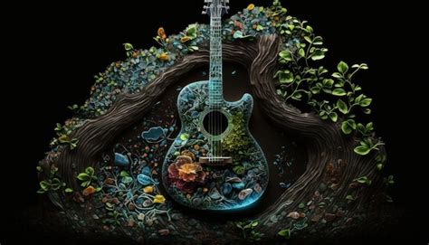 Premium Photo Nature Guitar Covered By Leaves On Black Ground