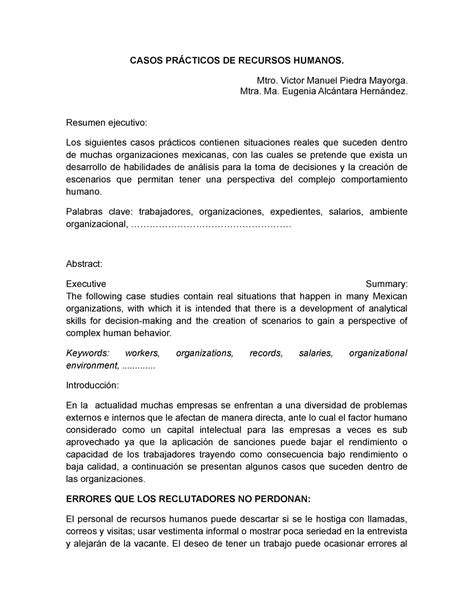 Casos Practicos Recursos Humanos Casos PrÁcticos De Recursos Humanos